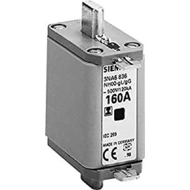 Siemens 3NA6836 LV HRC Fuse Link, NH00, in: 160 A, gG, AC: 500 V, Un DC: 250 V, Combination Indicator, Insulated Grip lugs, White