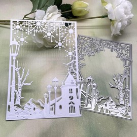Snowflake Castle Rectangular Frame Metal Die Cuts, Christmas Stencils DIY Crafts Cards Cutting Dies Cuts for DIY Embossing Card Making Photo Decorative Paper Dies Scrapbooking