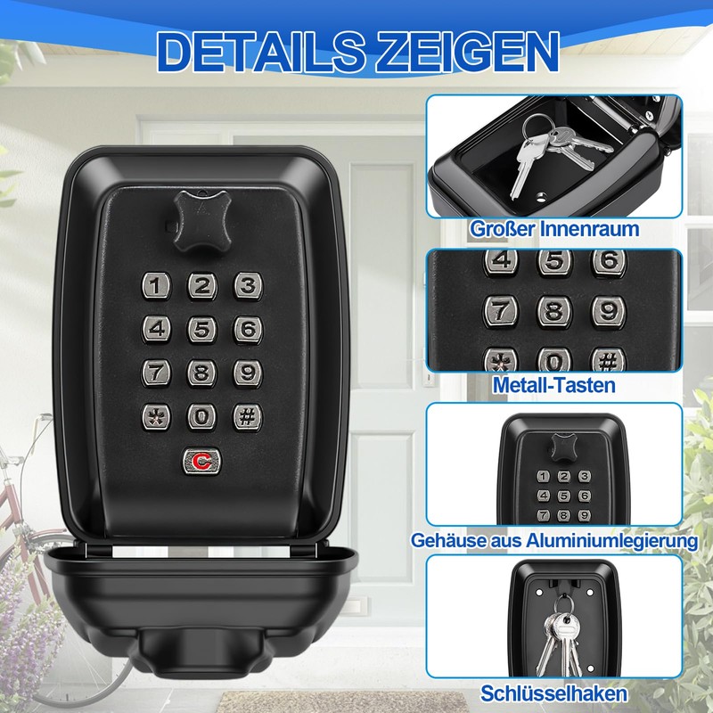 DYDHRER Key Safe with Number Code, 12 Digits, Waterproof, Key