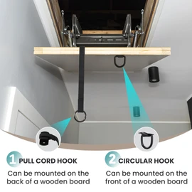 Attic Pull Down Hook, Extendable Attic Pull Rod, Attic Ladder Pull Down System Kit Contains One 40-Inch Telescopic Pole, 1 * D-Ring, 1 * O-Ring with Rope Around It