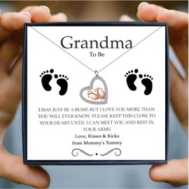 Grandma To Be Gift First Time Grandma Gift Pregnancy Announcement Gift Necklace Gift Becoming a Grandma Gift First Time Nana Gift Baby Feet Heart Silver Necklace