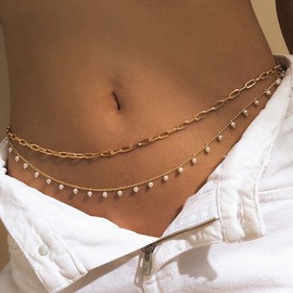Clataly Butterfly Waist Chain Pearl Belt Pendant Waist Chain Letter Belly Body Chain Body Accessories Summer Beach Night Club Party, Pearl, Pearl