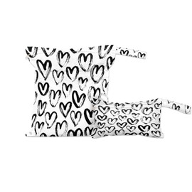 DJYQBFA Wet Dry Bags Hearts Waterproof Wet Bag Black and White Reusable Bags for Swimsuits Cloth Diapers Beach Pool Gym Travel Baby Item 2 Pcs