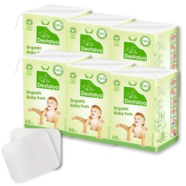 DESTALYA Baby Cotton Pads for Diaper Change - Large Cotton Squares for Sensitive Skin - Disposable Cleansing Wipes - Soft Washcloths for Personal Care, Makeup Removal (Organic Pads 360)