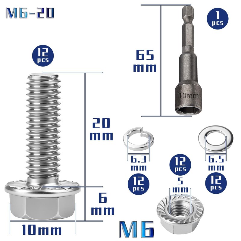 TXXATX M6 Hex Screws M6 x 20 mm Set of