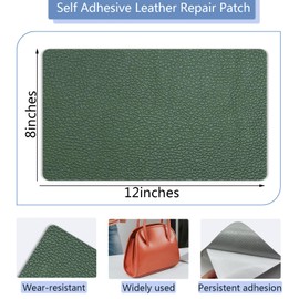 Giftmeet Leather Repair Patch for Furniture, 8"" x 12"" Self Adhesive Leather Repair Patch, 2 Pcs Vinyl Leather Repair Kit for Couches, Handbags, Jackets, Kitchen Stools, Car Seat (Deep Green)