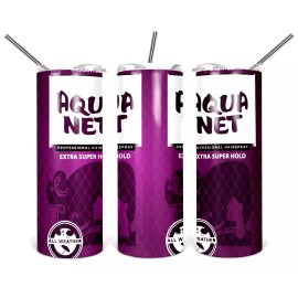 Unbranded Aqua Net Hairspray Purple 20oz Insulated Tumbler With Box Lid Clear Straw New