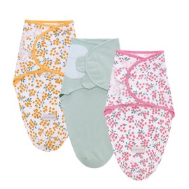 LAT Swaddle Blanket Baby Girl Boy Easy Adjustable 3 Pack Infant Sleep Sack Wrap Newborn Babies 100% Cotton Sleep Bag（Cherry Yellow+Pink，3-6 Months）