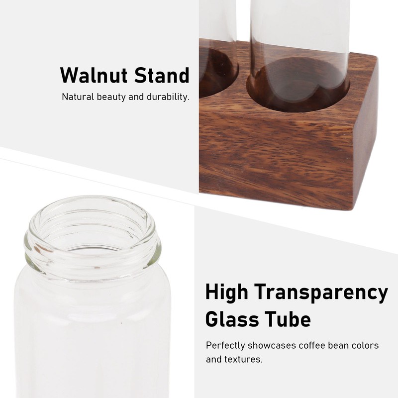 Coffee Bean Storage Tubes with Walnut Wood Stand Lid Glass