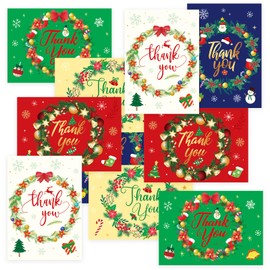 Fancy Land Christmas Thank You Cards with Envelopes Wreath Holiday Greeting Cards Set with Thank You Notes 10Pcs