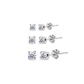 Sterling Silver Clear Round Stud Earrings Set Made with European Crystals, Crystal