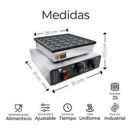 Raganet Maquina Industrial 25 Mini Hot Cakes, Cupcakes, Panqueques Y Muffins Control De Temperatura Y Temporizador