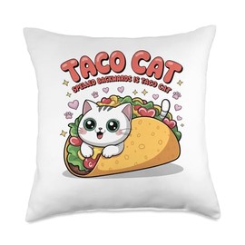 Tacocat Spelled Backward Is Tacocat Cat And Taco Lover Throw Pillow
