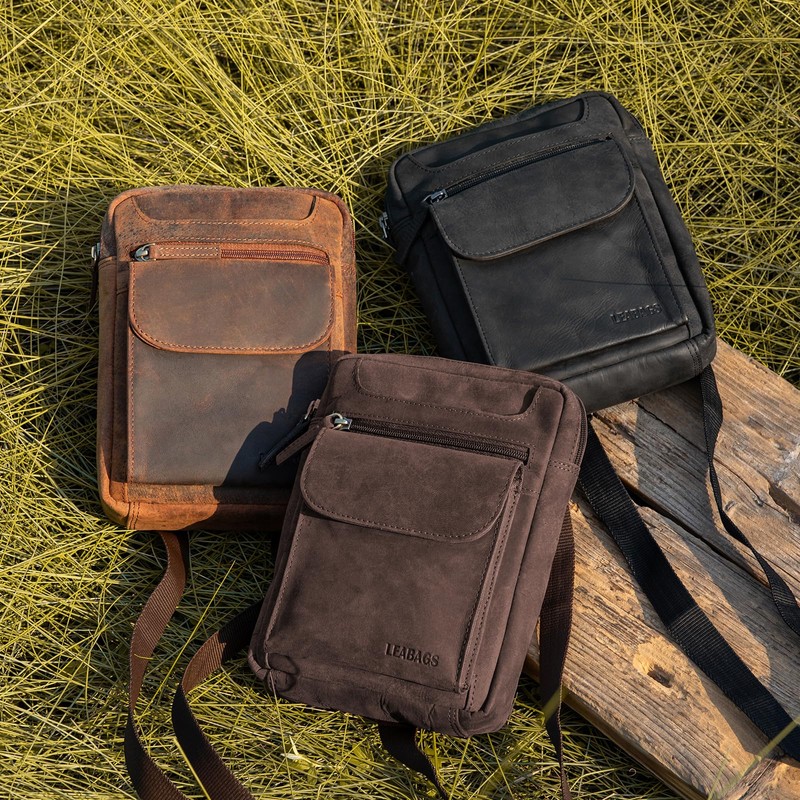 LEABAGS Men's Leather Small Shoulder Bag, Messenger Bag with Shoulder