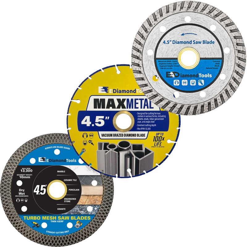 4.5" 3PC Variety Diamond Blade Pack for Metal, Concrete, Masonry,