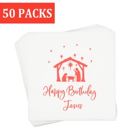 Happy Birthday Jesus Napkins, Christmas Nativity of Jesus Napkins, Christmas Party Decorations, Happy Birthday Jesus Party Decorations, Christmas Table Decorations Napkins (5 x 5 In, 50-Pack)