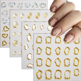 5D Gold Embossed Nail Art Stickers Crystal Soft Glue Irregular Geometric Frames Nail Stickers Sliver Hollow Designs Nail Decals Supplies Self Adhesive Stickers DIY Acrylic Nail Accessories
