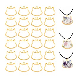 TBFYS 100PCS Cat Head Pendant Open Bezels for Resin Crafts,Alloy Hollow Frame Animal Charms Open Back Bezel Molds for UV Resin,Necklaces Earrings Jewelry Making (Gold)