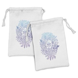 Ambesonne Boho Fabric Pouch Set of 2, Dreams Come True Message with Botanical Blossoms Inspirational Wedding, Small Drawstring Bag for Toiletries Masks and Favors, 9" x 6", Blue Violet Turquoise