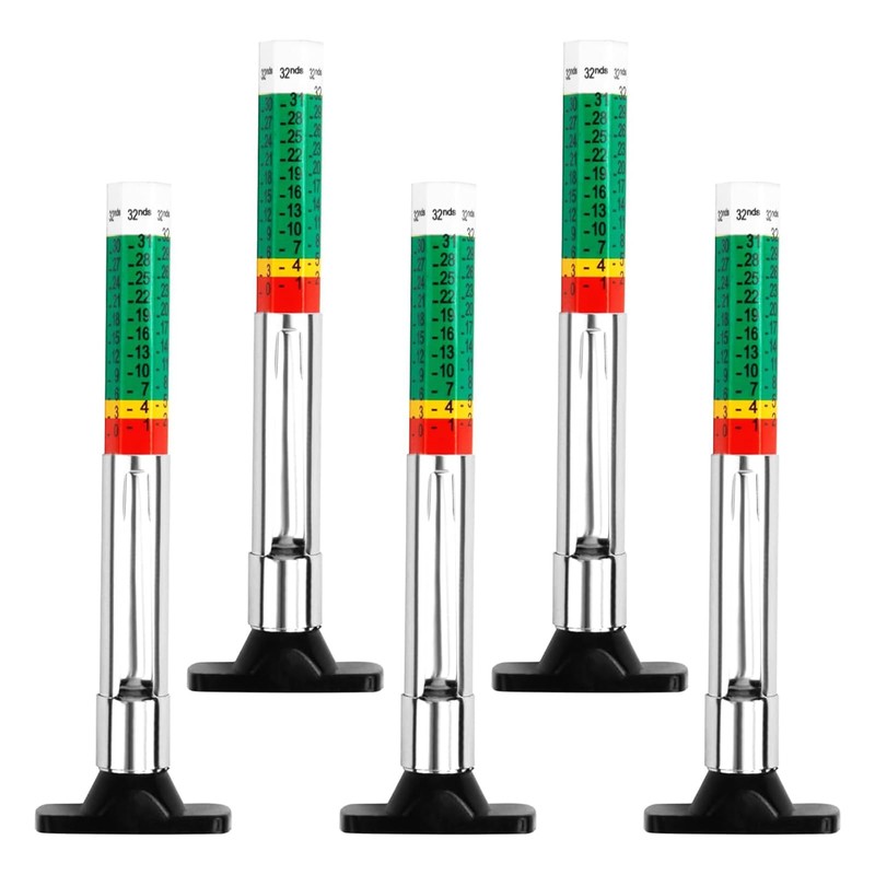Pack of 5 Tyre Tread Depth Gauge, Intelligent Colour Coded