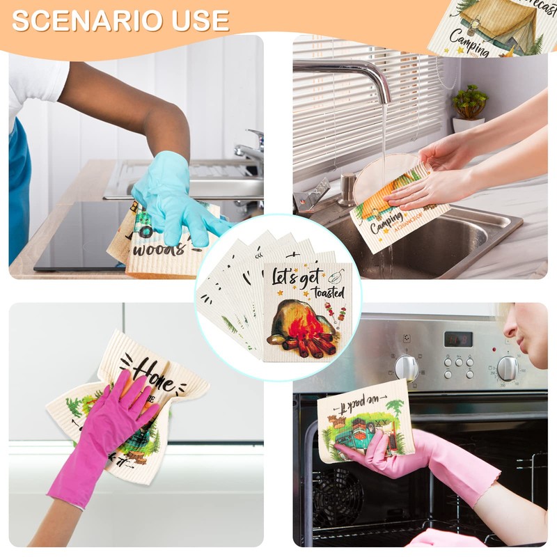 Patelai 6 Pieces Swedish Kitchen Dish Towels Camping Kitchen Cloths