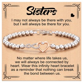 LUXYSODE Silver Bracelet for Women 925 Infinity Sterling Silver Beaded Bracelet with Cards for Women Adjustable Sterling jewelry Gift (Sister)
