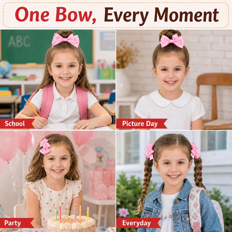 Hair Bows for Girls, 4 Pack 4 Inch Grosgrain Ribbon