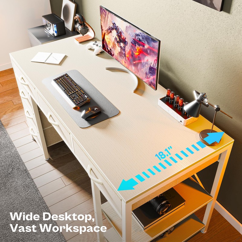 Huuger Computer Desk with 6 Drawers, Office Desk with Shelves,