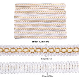 FINGERINSPIRE White Braid 8 mm (W) x 12 m (L) Polyester Ribbon Woven Gimp Fringe Trim Base Border Decorative Gimp Braid for Costume DIY Crafts Sewing Jewellery Making Home Decoration