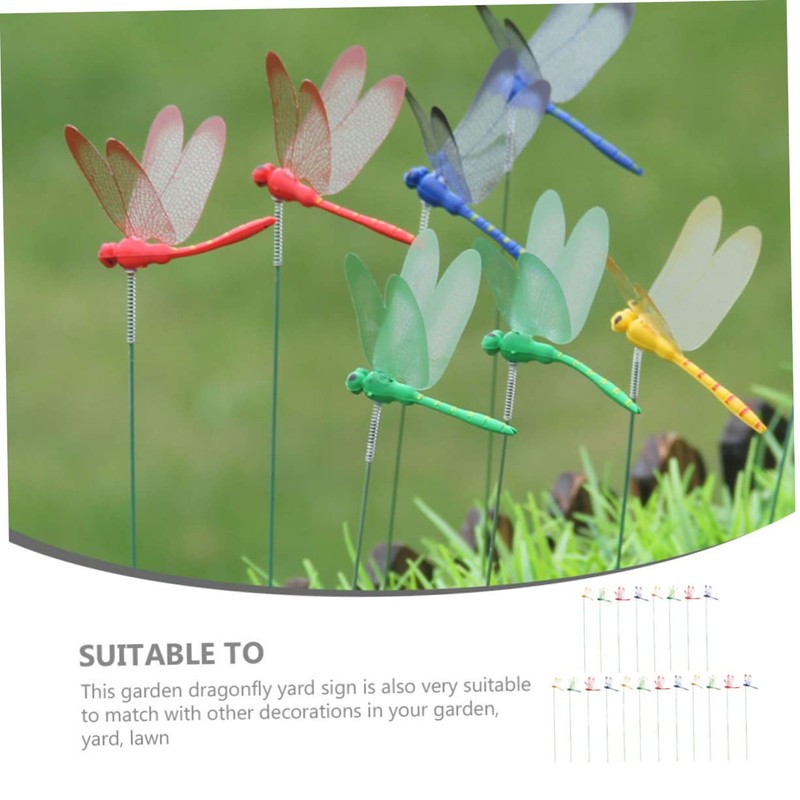 Kisangel Spring Bed Fake Dragonfly Stake Decor 20pcs Dragonfly Garden