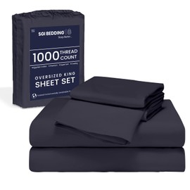 SGI bedding 120"x 80" 4 Pc Family King Size Sheet Set 1000 Thread Count 100% Egyptian Cotton - Deep Pocket 18" Ultra Soft, Breathable, Hotel Quality Sheets, Oversized Bed Sheets, Dark Gray