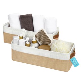 OrganiHaus Narrow Storage Bins 15x06in, Small Closet Bins for Shelves, Bathroom Storage Baskets for Shelves, Narrow Baskets, Fabric Organizer with Handles, Toilet Paper Organizer - 2 Pack, Beige