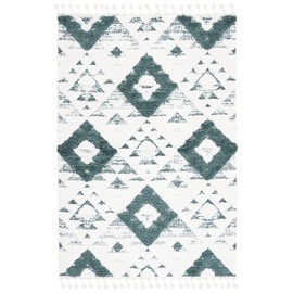 SAFAVIEH Moroccan Tassel Shag Collection Accent Rug - 3' x 5', Green & Ivory, Boho Design, Non-Shedding & Easy Care, 2-inch Thick Ideal for High Traffic Areas in Foyer, Living Room, Bedroom (MTS688Y)