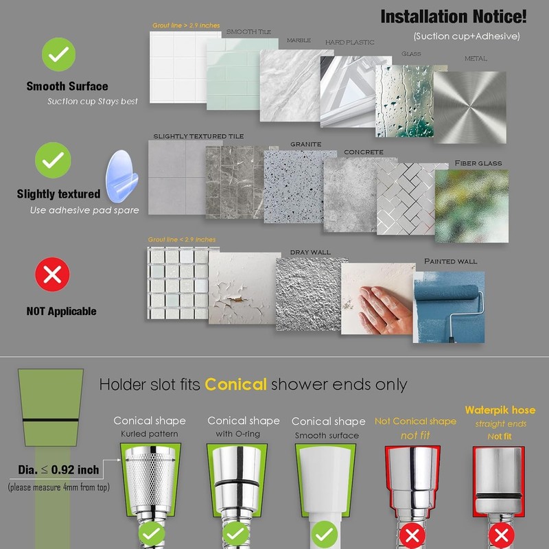 Suction Cup Shower Head Holder, Adjustable Relocatable 5 Angles Handheld