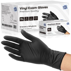 Nitrile-Vinyl Blended Disposable Gloves, Powder-Free & Non-Latex Gloves, 1000, Protective Gloves for Medical Exams, Cooking & Household Cleaning, 4 Mil Thick Non-Sterile Secure Grip Black, X-Large
