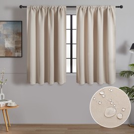 MRTREES Curtains, Short Blackout Curtains, Opaque Kitchen Curtains, Set of 2, Panel Curtain, Decorative Curtain for Living Room, Bedroom, 160 x 60 cm (H x W), Beige Curtains