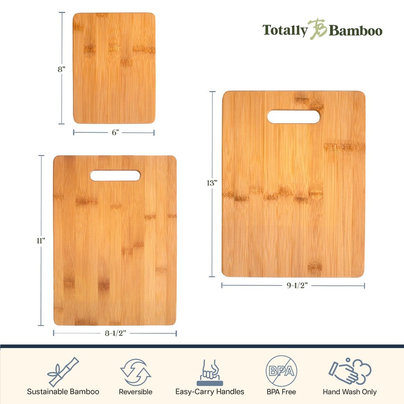 Totally Bamboo 3-Piece Bamboo Cutting Board Set – Reversible Kitchen