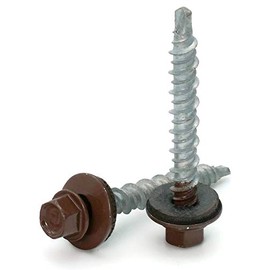 Hex Washer Head Mechanical Galvanized Mini Driller Roofing Screws Brown Finish - #10 x 3" Qty 25