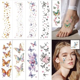 Fancy Land Pecas de mariposa con purpurina, tatuajes faciales con mariposas brillantes, parches de maquillaje temporales para mujeres, niños, primaver