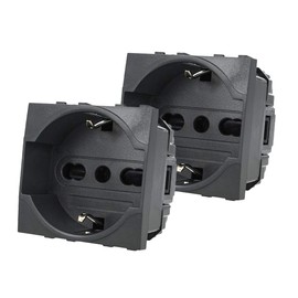 LEDLUX Pack of 2 Schuko Sockets 2P+T 16A Colour Black Compatible Bticino Living