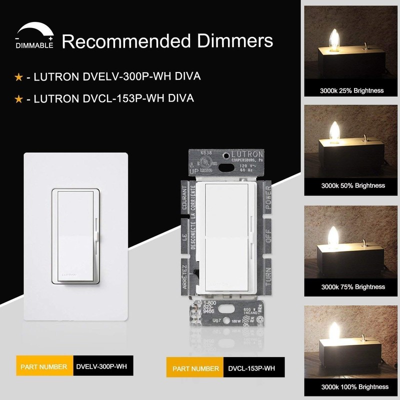 CRLight 8W Smooth Dimmable LED Candelabra Bulb, 3000K Soft White