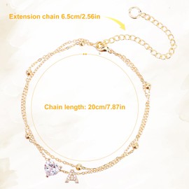 Ankle Bracelet for Women, Adjustable Letter Heart Design Waterproof Gold Initial Anklet Perfect Summer Beach Jewelry Alphabet Foot Chain Decorations and Gifts(Letter A)