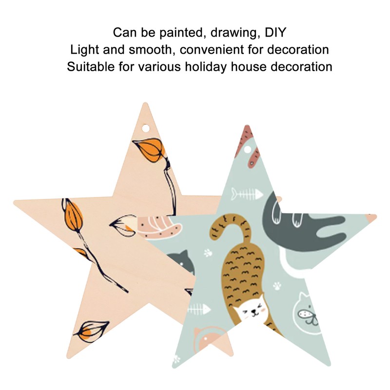 8Pcs Wooden Star Ornaments Blank Unfinished Small Christmas Tree Hanging