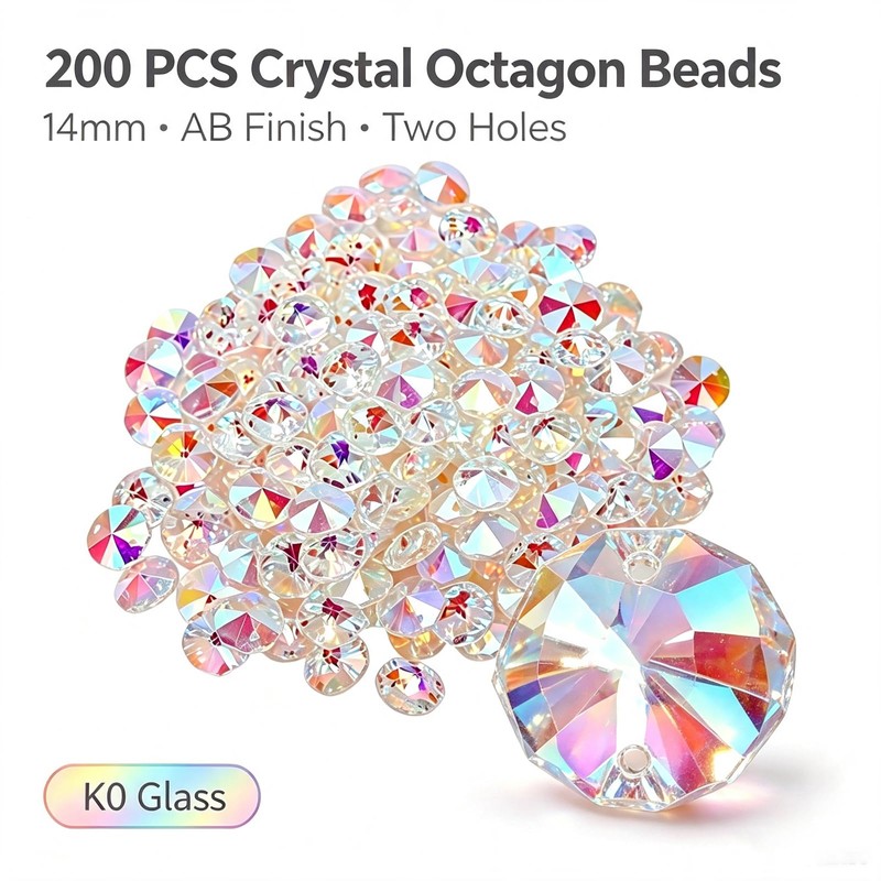 200Pcs 14mm K9 Crystal Octagon Beads AB Finish for DIY