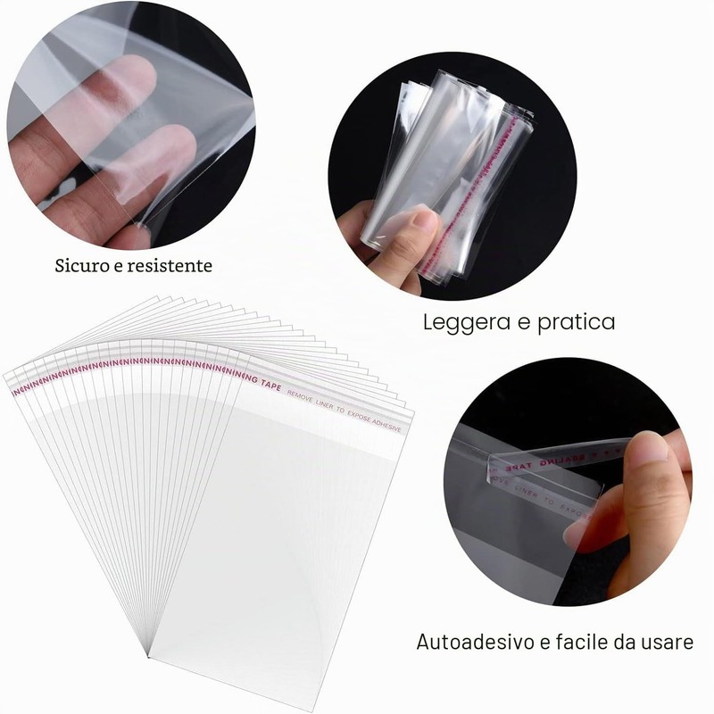 Sacchetti Cellophane 300Pcs Sacchetti Di Cellophane Trasparente 10 * 15+3cm
