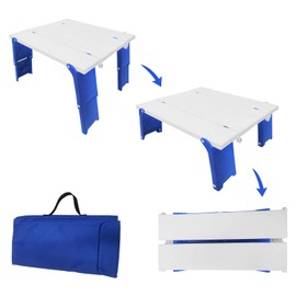 Modern-Depo 15.9"x14.2"x9.6" Large Portable Folding Beach Table for Sand Foldable Height Adjustable Side Table Desk for Camping Picnic BBQ with Carry Bag, Blue