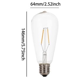 Edison Bulbs E26/E27 Base 2W LED Filament Bulbs(20 Watt Equivalent) ST64 Decorative Light Bulbs, 3000K Warm White, 110V, for Home, Bedroom, Office, Pack of 6