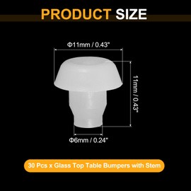 sourcing map Glass Top Table Bumpers with Stem, 30Pcs Rubber Grippers Anti Slip Pads for 6mm Hole, Furniture Pads Foot End Caps Covers Protectors for Chair, Cupboard (White)