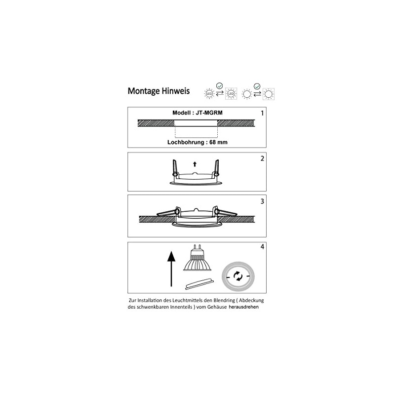 LICHT DISCOUNT LED Recessed Spotlight 68 mm Brushed Aluminium Ceiling