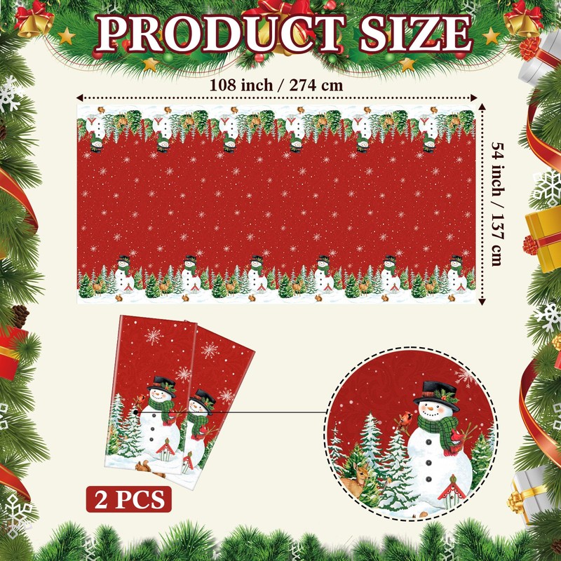 Peryiter 2 Pcs Christmas Snowman Tablecloth 54 x 108 Inch